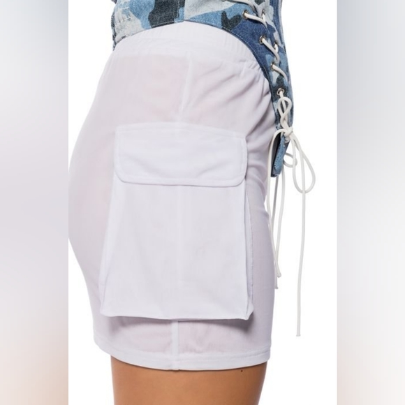 Mini skirt white DOUBLE MESH CARGO SKIRT - Picture 2 of 13